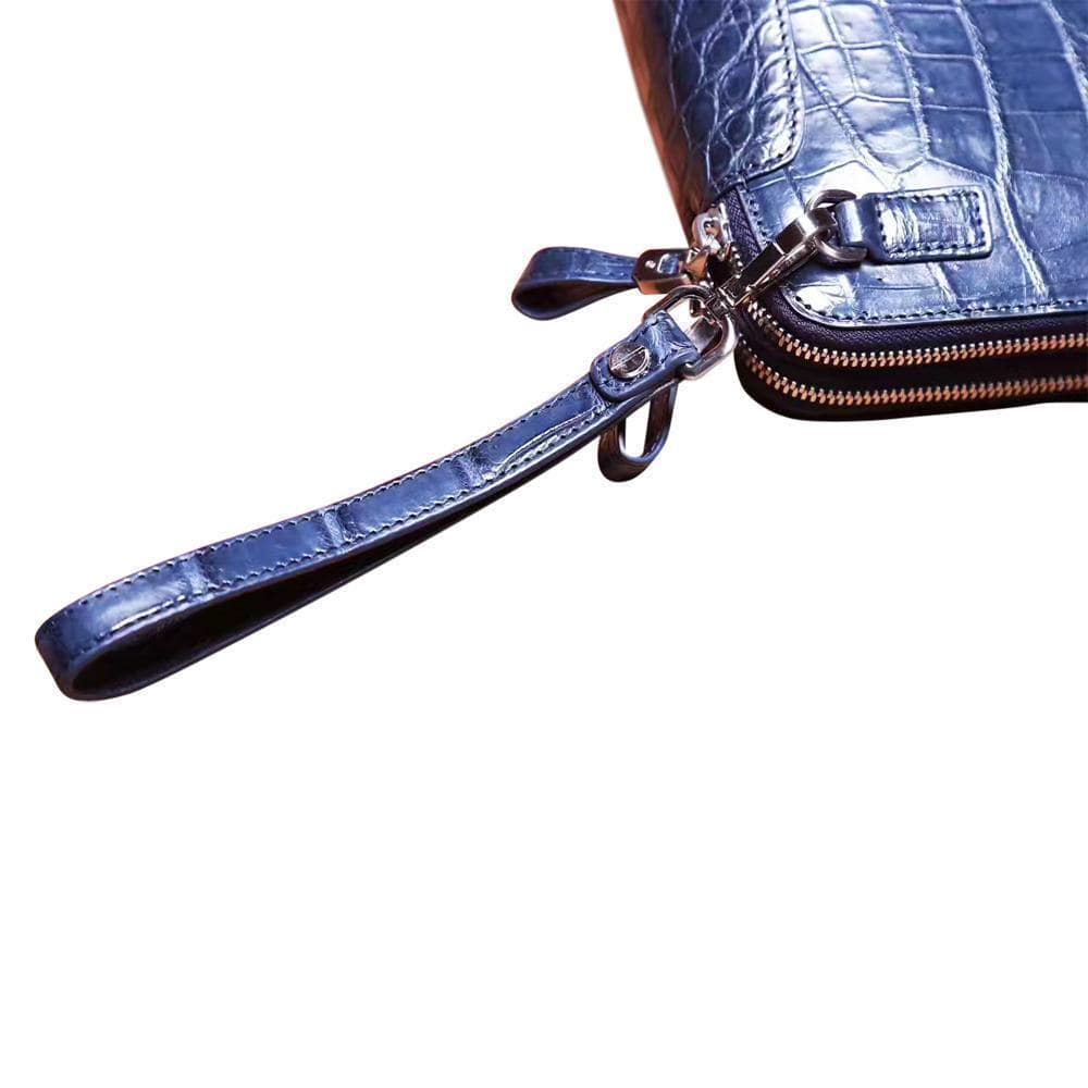 Men's Genuine Crocodile Skin Leather Clutch Bag With Double Zip