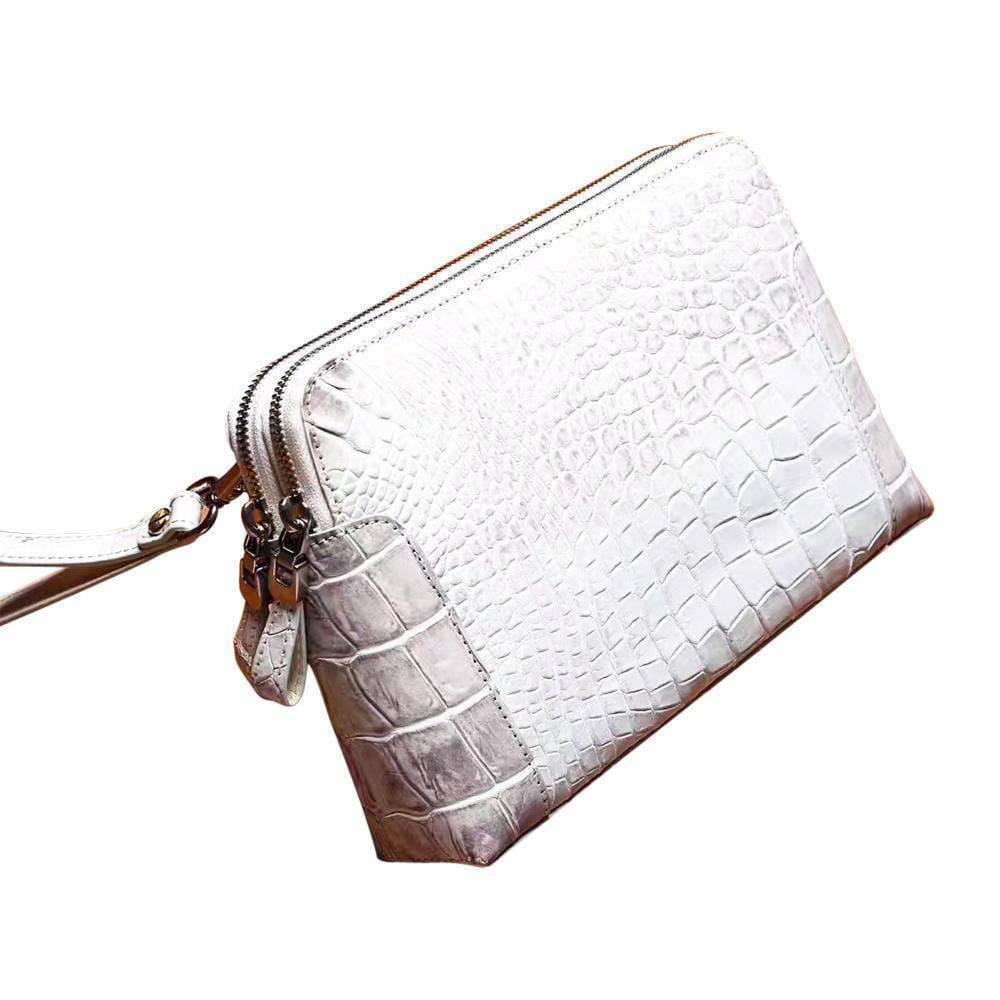 Men's Genuine Crocodile Skin Leather Clutch Bag With Double Zip