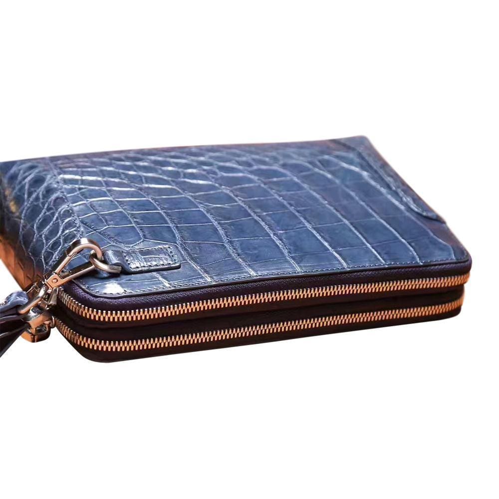 Men's Genuine Crocodile Skin Leather Clutch Bag With Double Zip