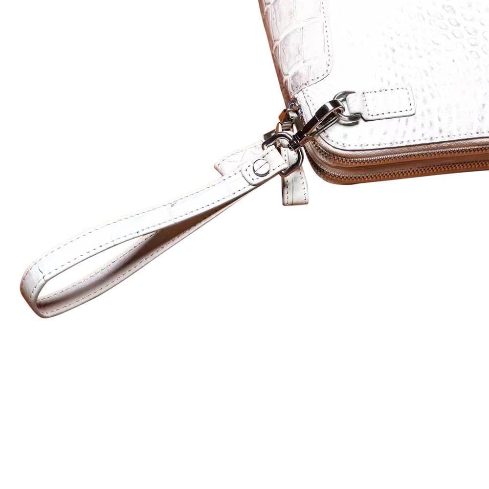 Men's Genuine Crocodile Skin Leather Clutch Bag With Double Zip