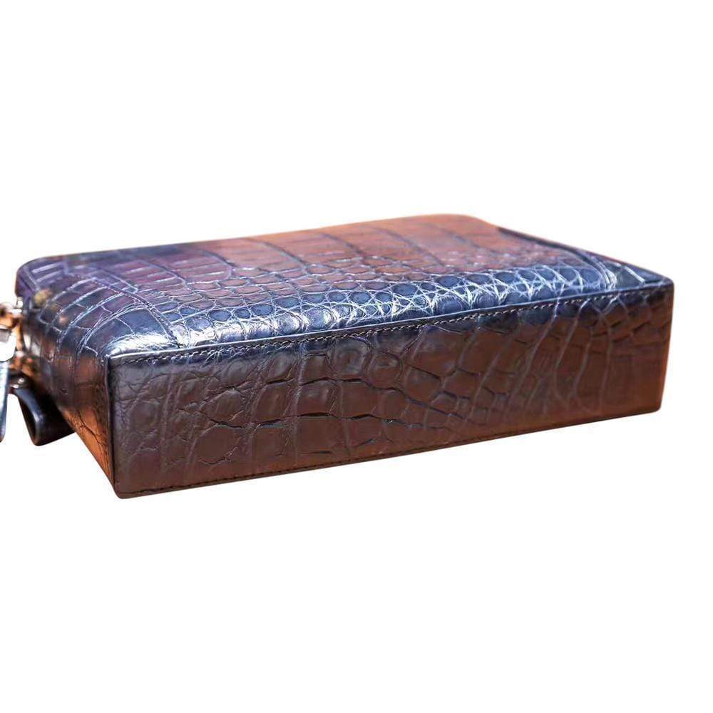 Men's Genuine Crocodile Skin Leather Clutch Bag With Double Zip