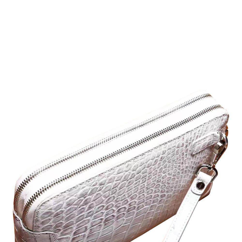 Men's Genuine Crocodile Skin Leather Clutch Bag With Double Zip