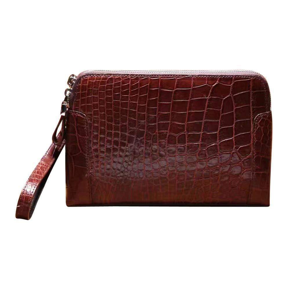 Men's Genuine Crocodile Skin Leather Clutch Bag With Double Zip