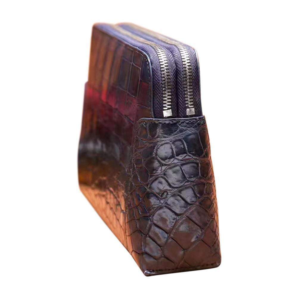 Men's Genuine Crocodile Skin Leather Clutch Bag With Double Zip