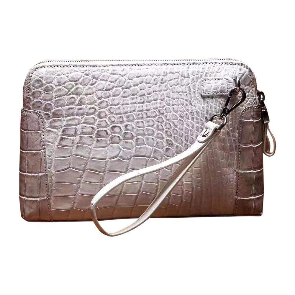 Men's Genuine Crocodile Skin Leather Clutch Bag With Double Zip