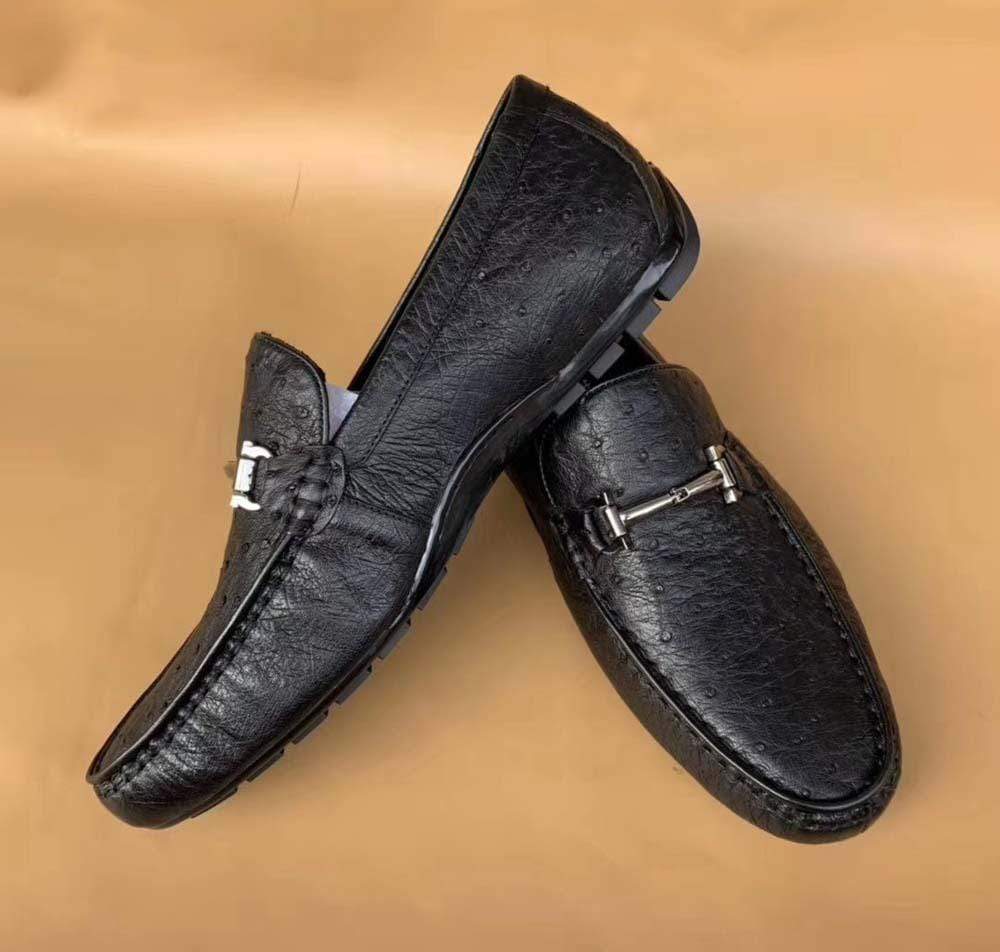 Crocodile Shoes Men's Ostirch Leather Loafers Shoes Fashion Driving Shoes Business Dress Loafter Shoes Car Shoes Black