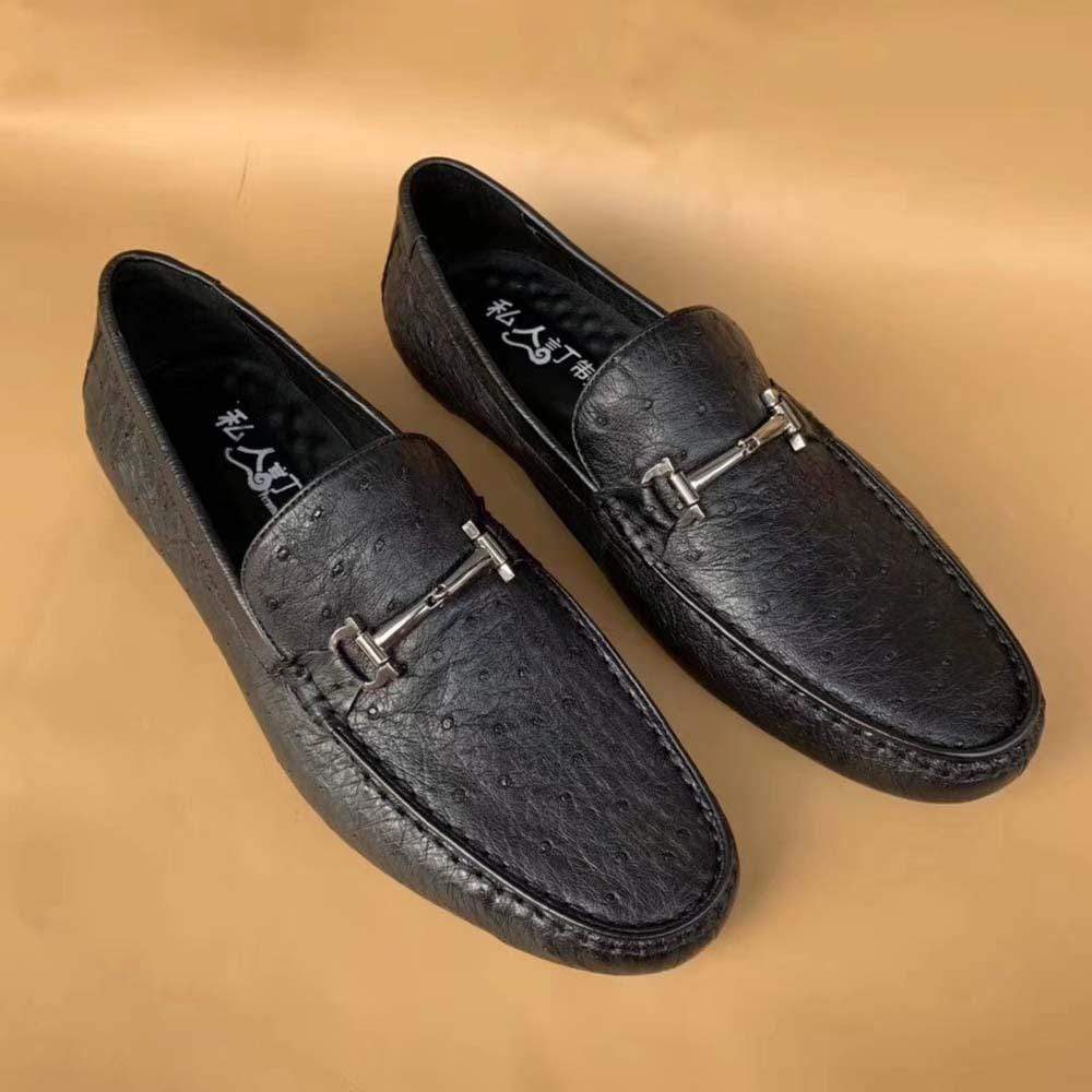 Crocodile Shoes Men's Ostirch Leather Loafers Shoes Fashion Driving Shoes Business Dress Loafter Shoes Car Shoes Black