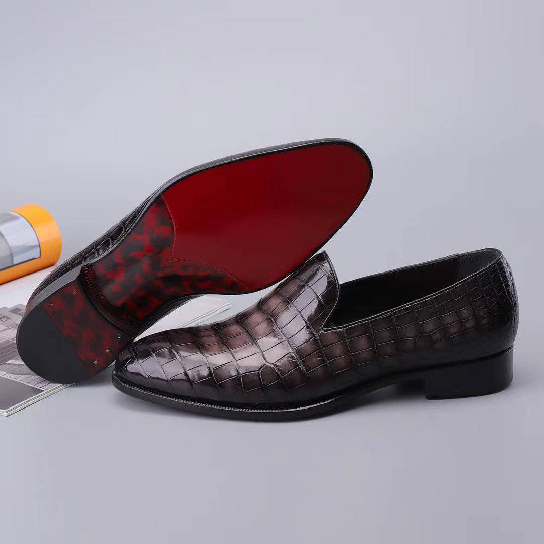 Crocodile Shoes Men's Slip On Loafer Shoes, Genuine Crocodile Leather Casual Dress Shoes Vintage Grey