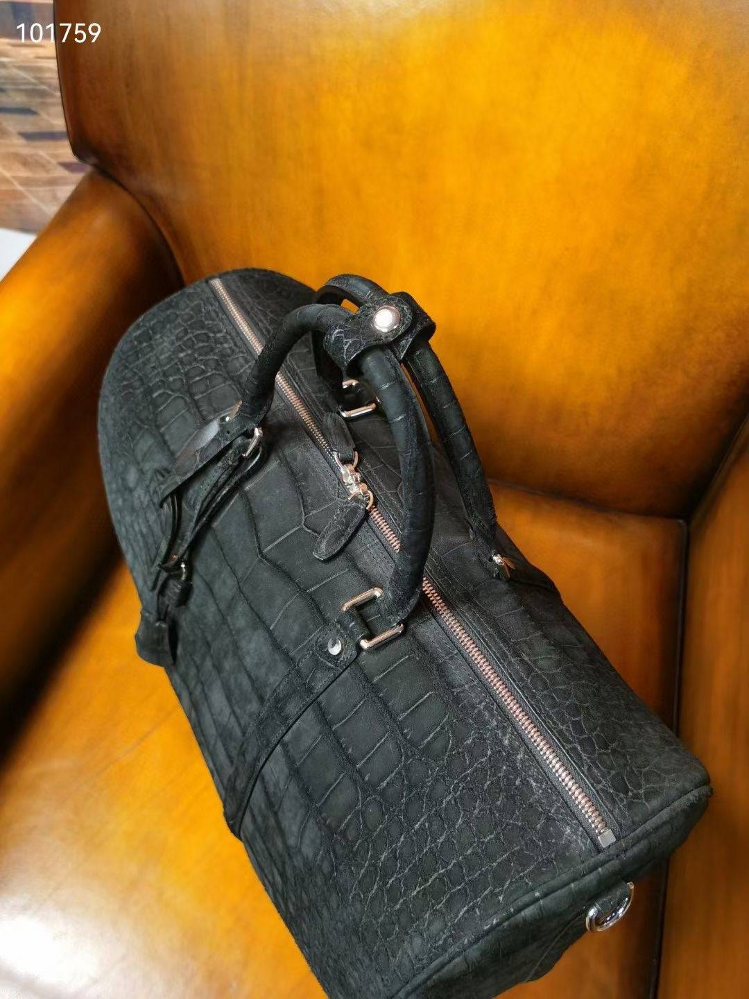 Men's Nubuck Crocodile Leather Large Travel Duffle Bag