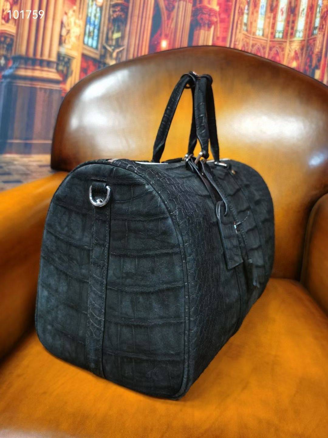 Men's Nubuck Crocodile Leather Large Travel Duffle Bag