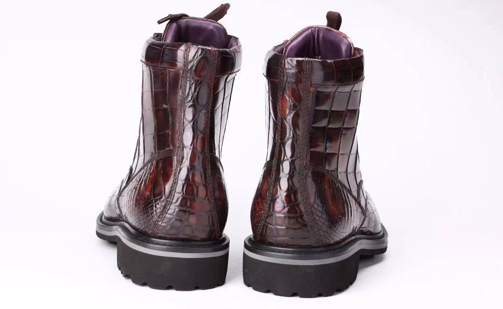 Crocodile Shoes Mens Boots Genuine Crocodile Leather High-top Lace Up  Anti-Slip Boot Vintage Wine Red