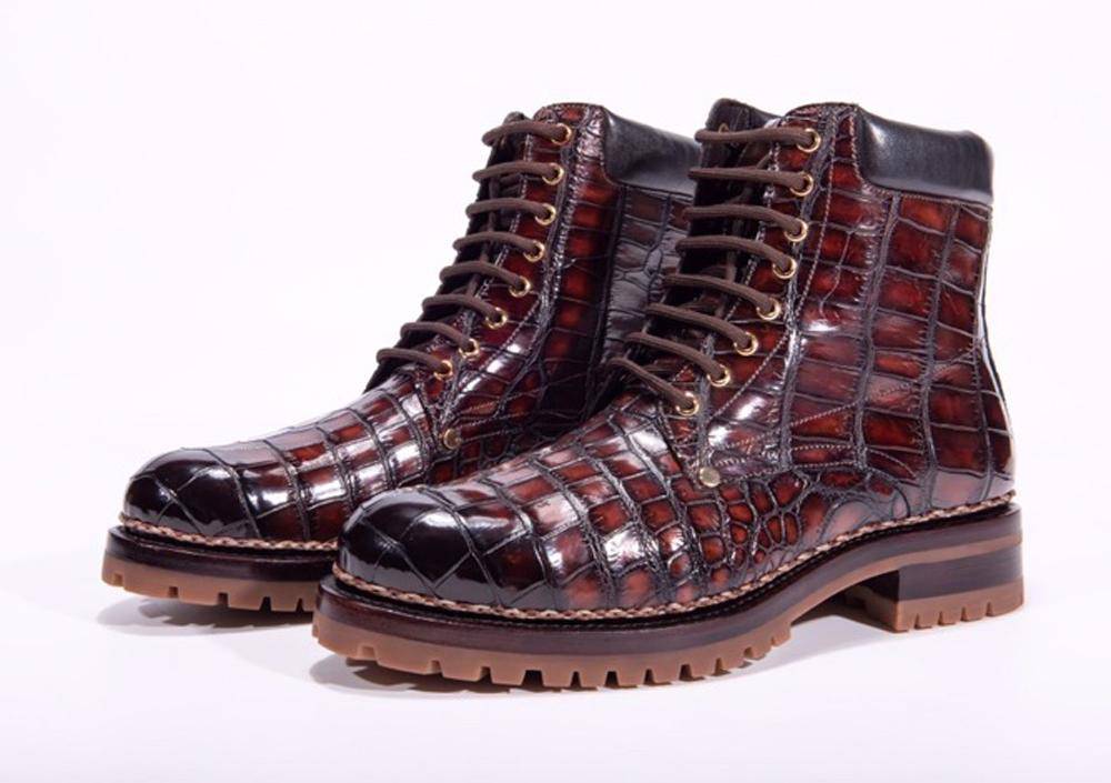 Crocodile Shoes Mens Boots Genuine Crocodile Skin Leather High-top Lace Up  Anti-Slip Boot Wine Red