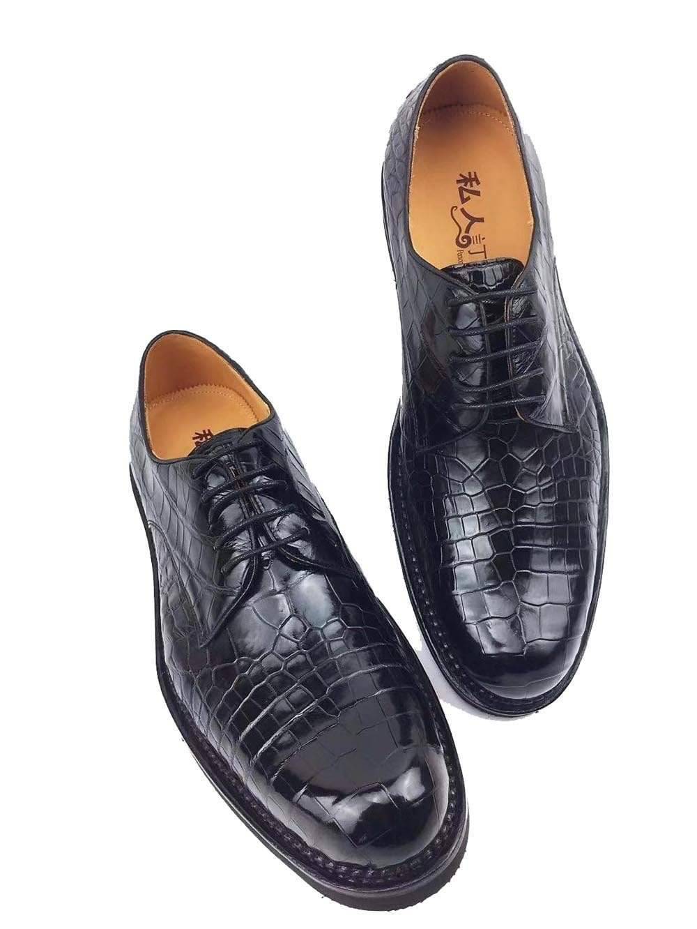 Crocodile Shoes Mens Classic Formal Footwear Man Fashion Style Genuine Crocodile Leather Derby Lace Up Dress Shoes Black