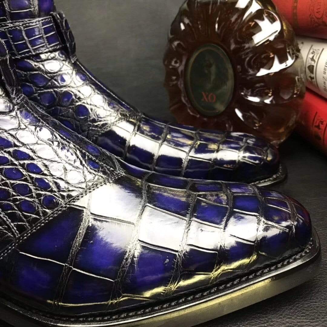 Crocodile Shoes Mens Crocodile Leather  Side Zipper Single Buckle  Boots