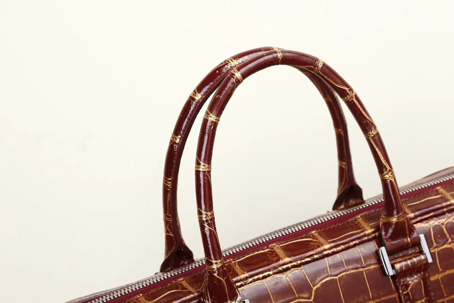 Mens Crocodile Skin Leather Briefcase Brown