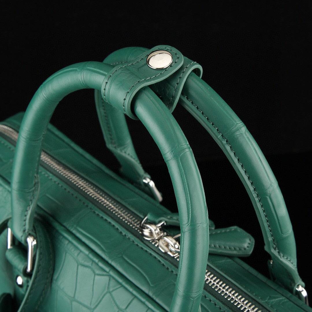 Mens Crocodile Skin Leather Travel Duffel Bag Dark Green