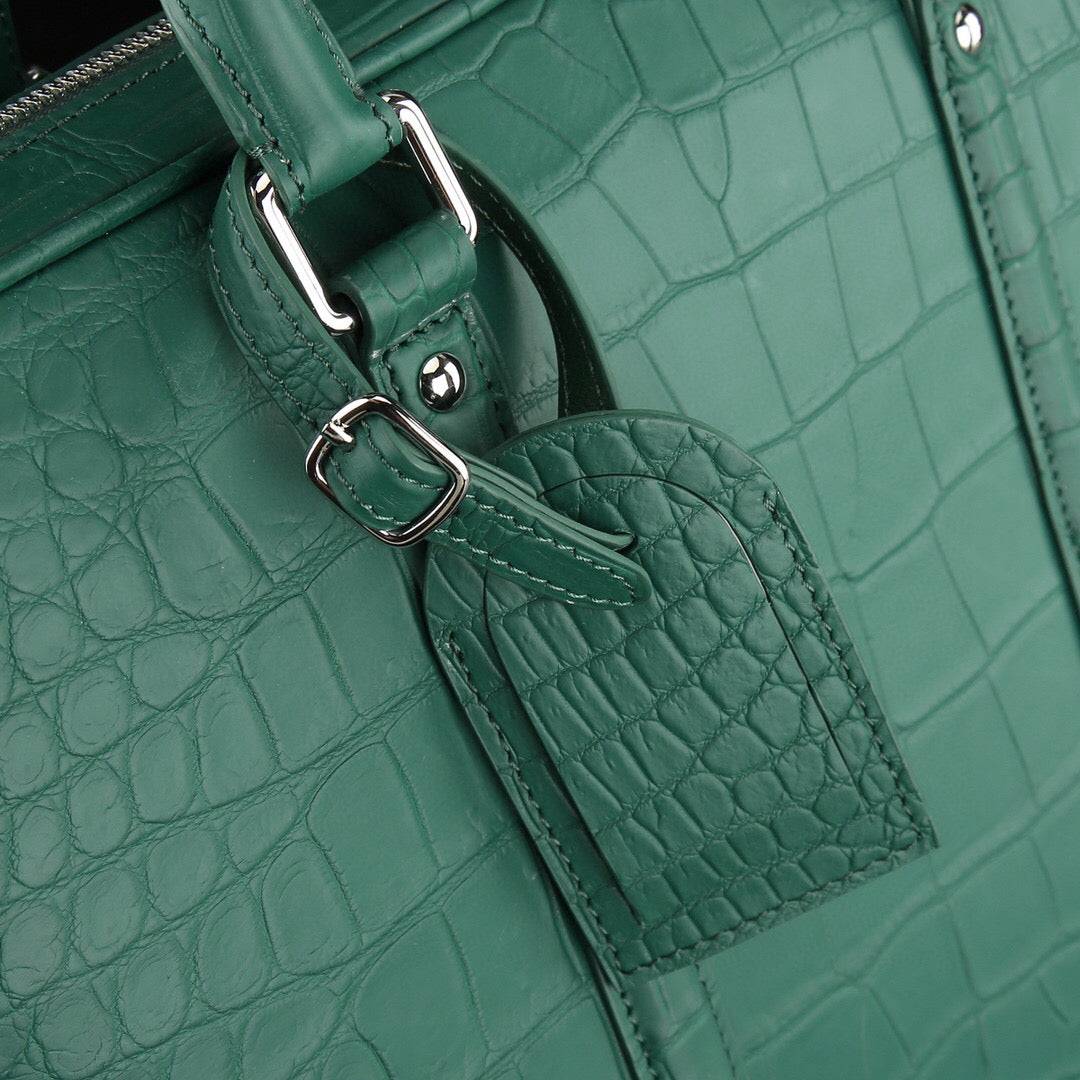 Mens Crocodile Skin Leather Travel Duffel Bag Dark Green