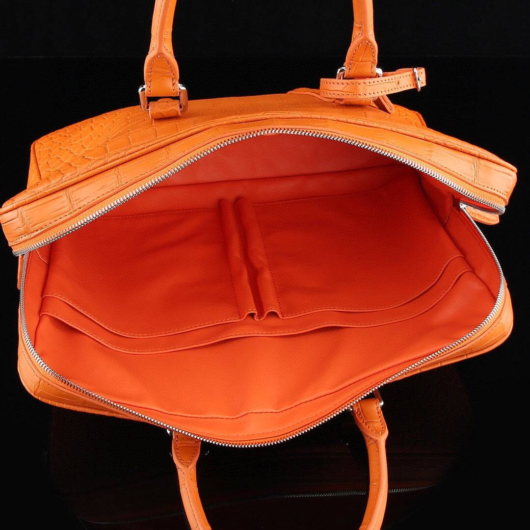 Mens Crocodile Skin Leather Travel Duffel Bag Orange