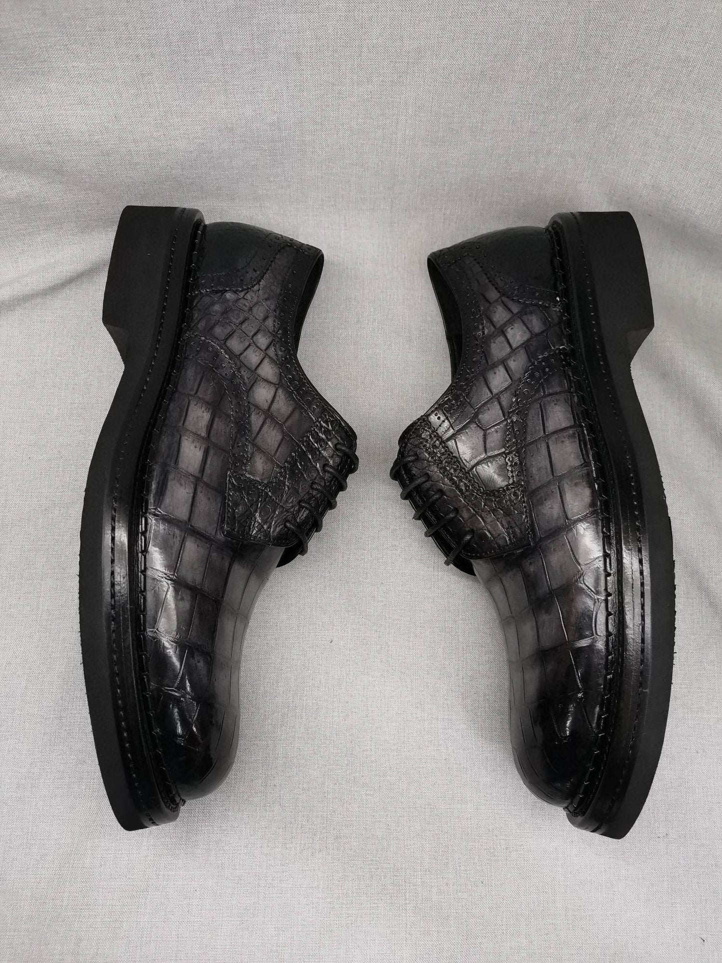 Crocodile Shoes Mens Genuine Crocodile Leather Derby Lace Up Dress Shoe Vintage Grey