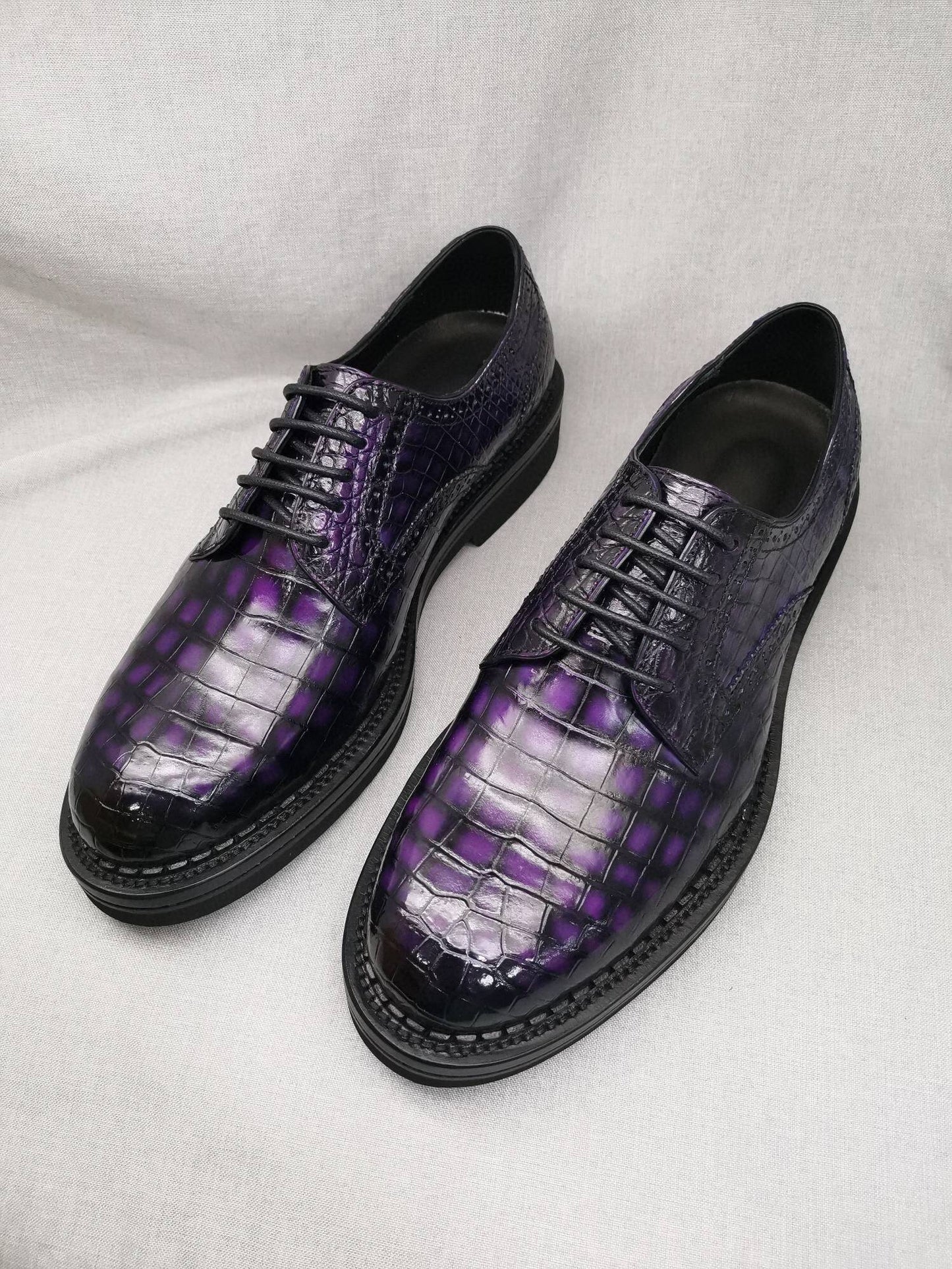Crocodile Shoes Mens Genuine Crocodile Leather Derby Lace Up Dress Shoe Vintage Purple