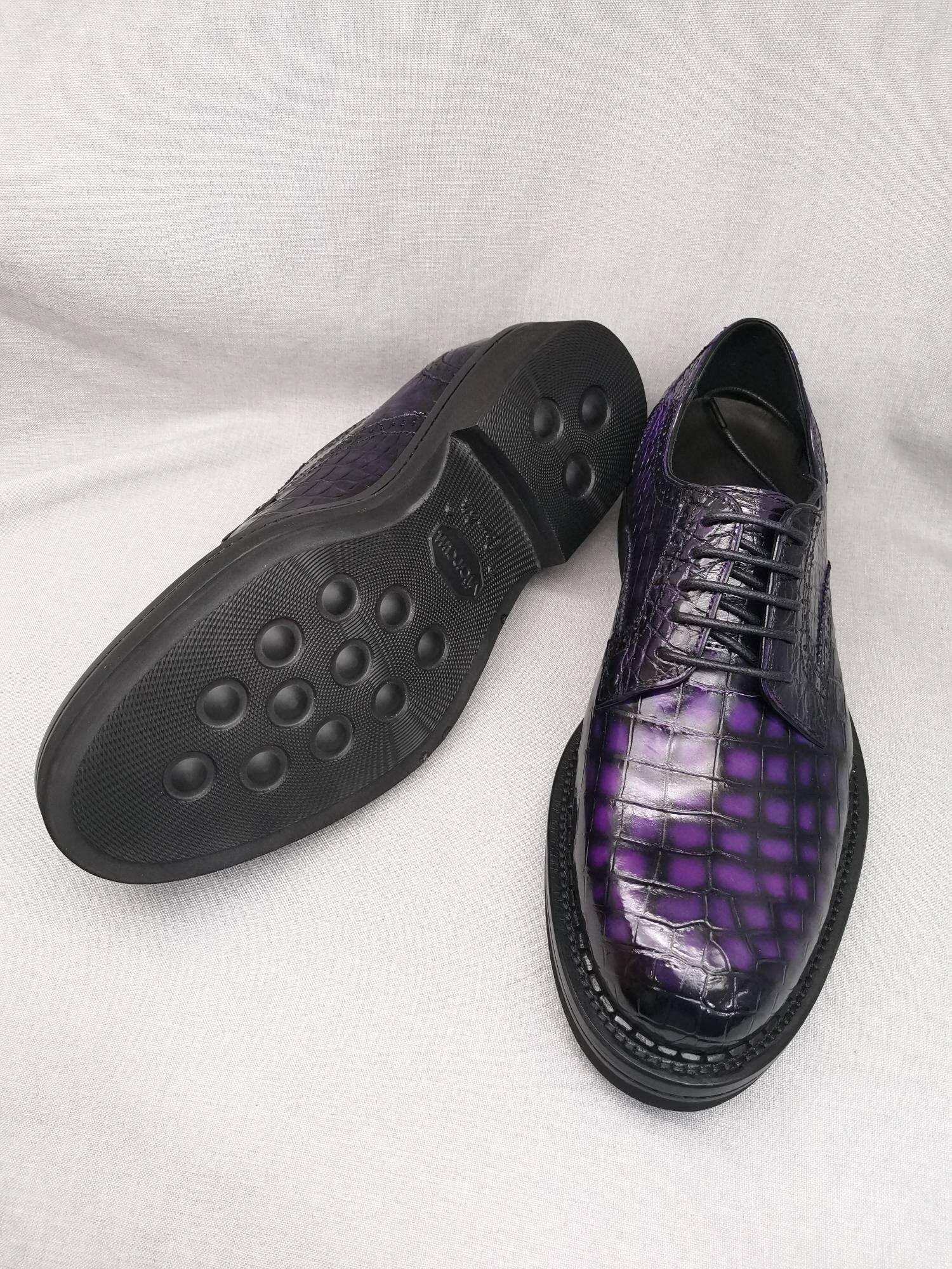 Crocodile Shoes Mens Genuine Crocodile Leather Derby Lace Up Dress Shoe Vintage Purple