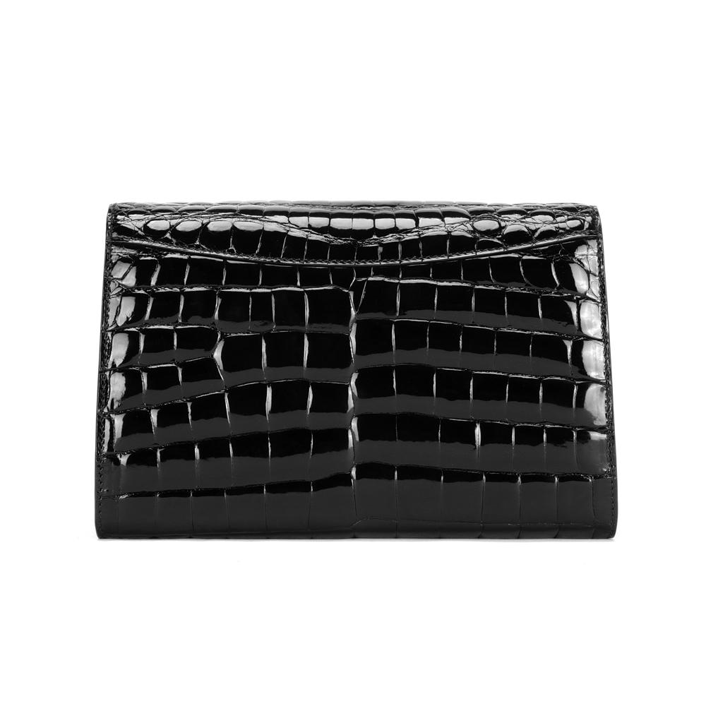 Preorder Mens Genuine Crocodile Leather High Glossy Belly Leather Clutch Bag Black