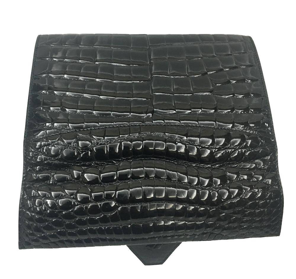 Preorder Mens Genuine Crocodile Leather High Glossy Belly Leather Clutch Bag Black
