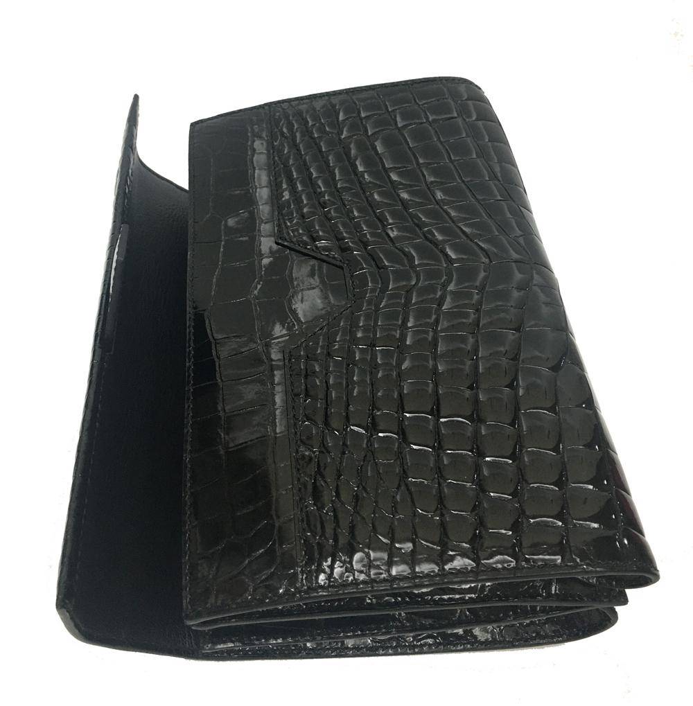 Preorder Mens Genuine Crocodile Leather High Glossy Belly Leather Clutch Bag Black
