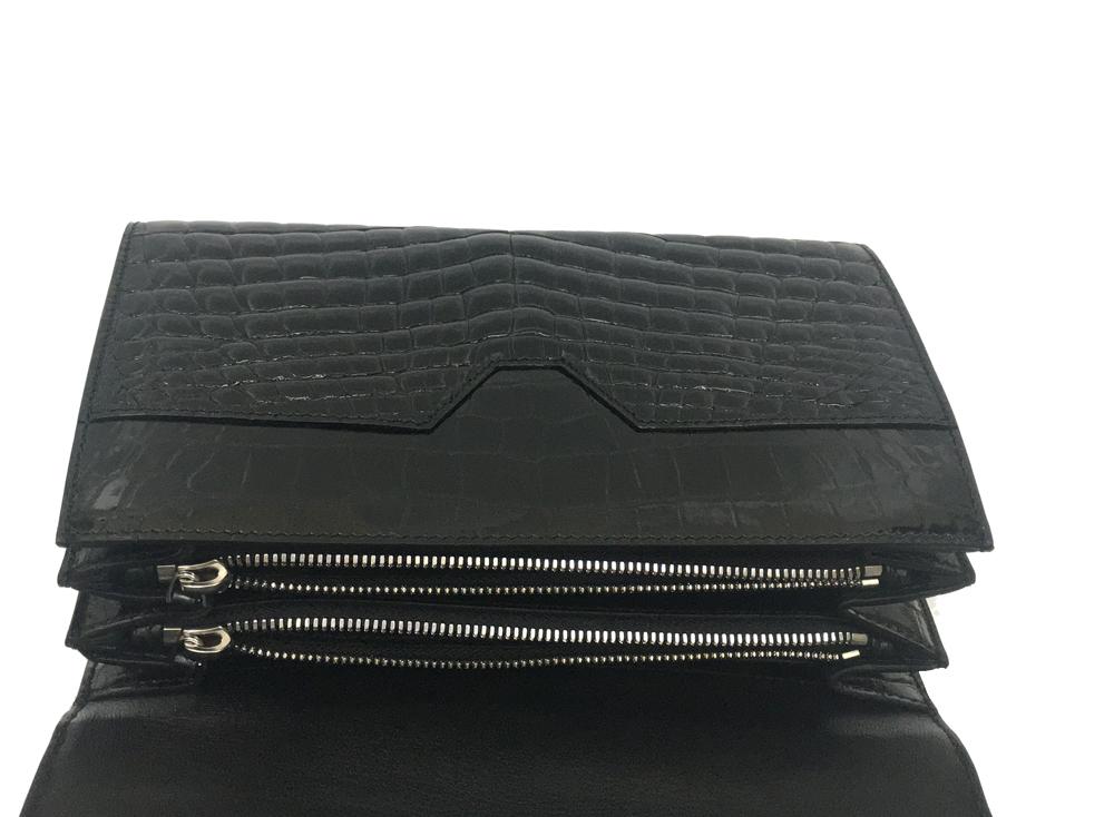 Preorder Mens Genuine Crocodile Leather High Glossy Belly Leather Clutch Bag Black