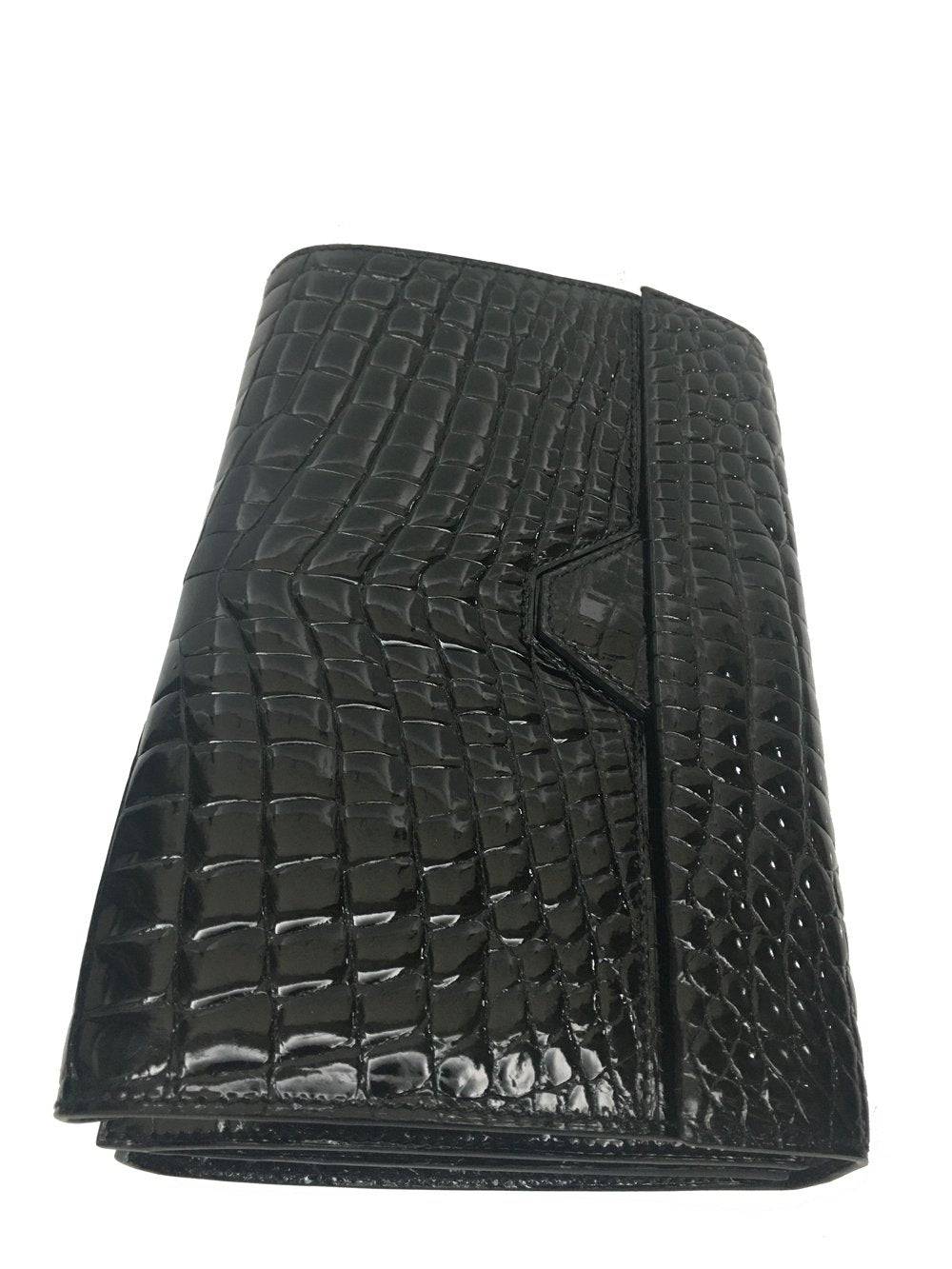 Preorder Mens Genuine Crocodile Leather High Glossy Belly Leather Clutch Bag Black