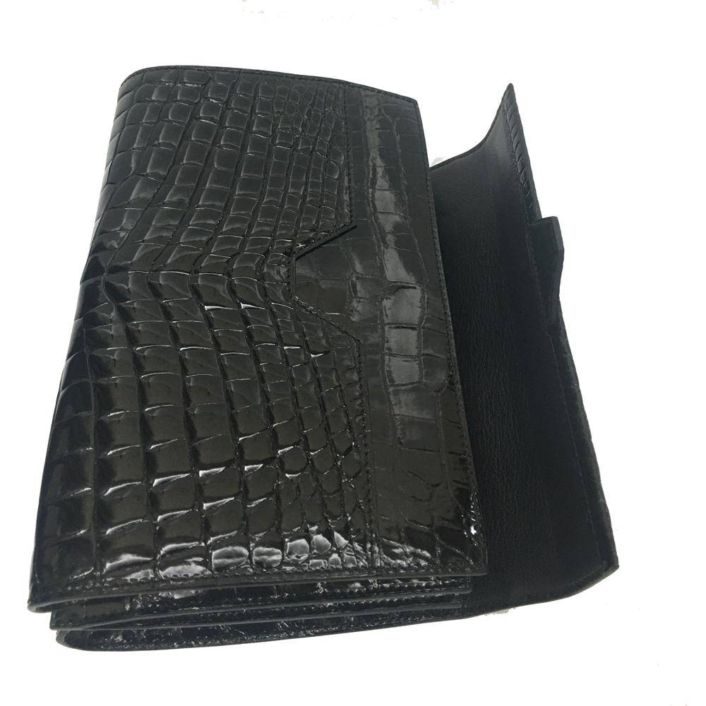 Preorder Mens Genuine Crocodile Leather High Glossy Belly Leather Clutch Bag Black
