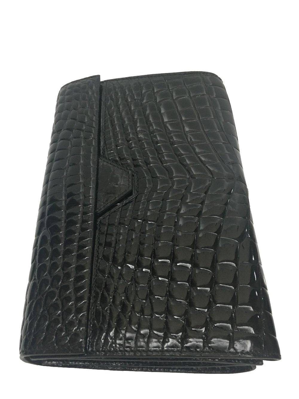Preorder Mens Genuine Crocodile Leather High Glossy Belly Leather Clutch Bag Black