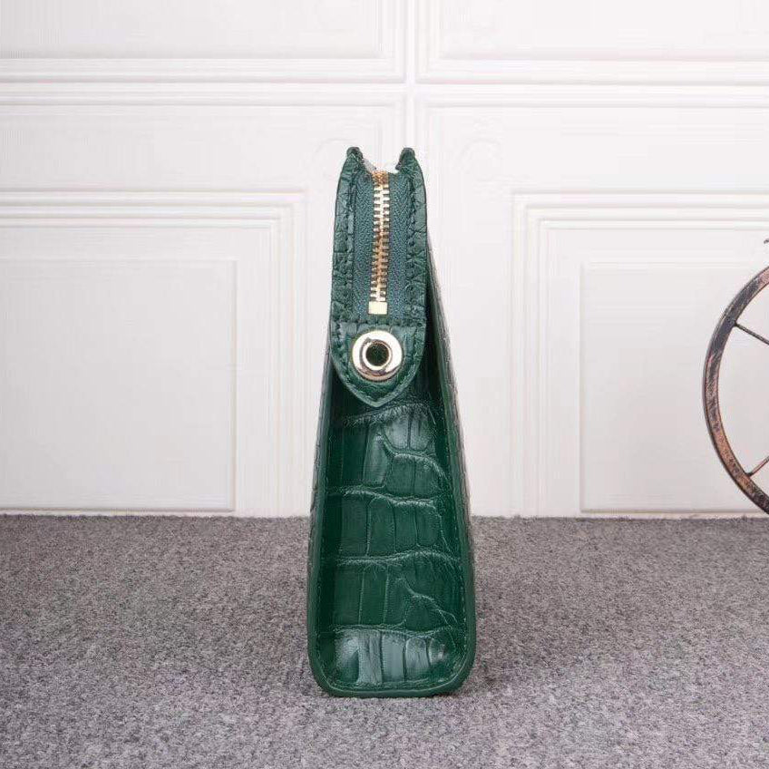 Mens Genuine Crocodile Leather Zipper Wallet Clutch Bag Green