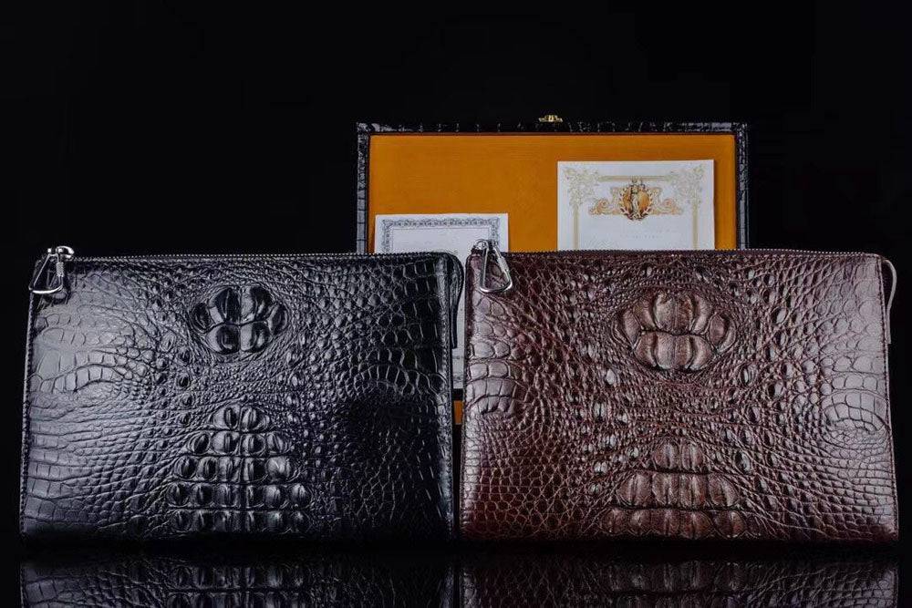 Mens Genuine Crocodile Skin Leather Clutch Bag