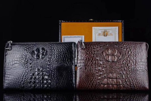 Mens Genuine Crocodile Skin Leather Clutch Bag