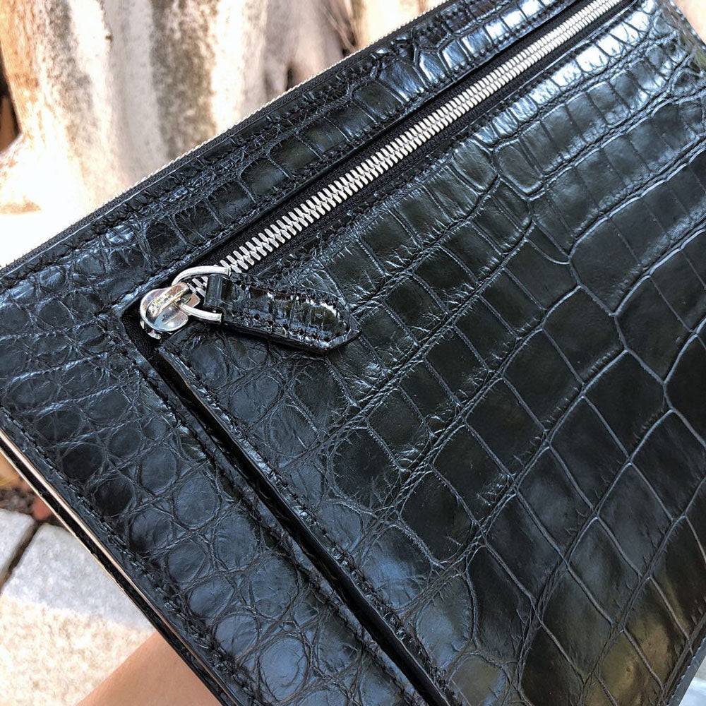 Preorder Mens Matt Genuine Crocodile Skin Leather Clutch Large Coffee