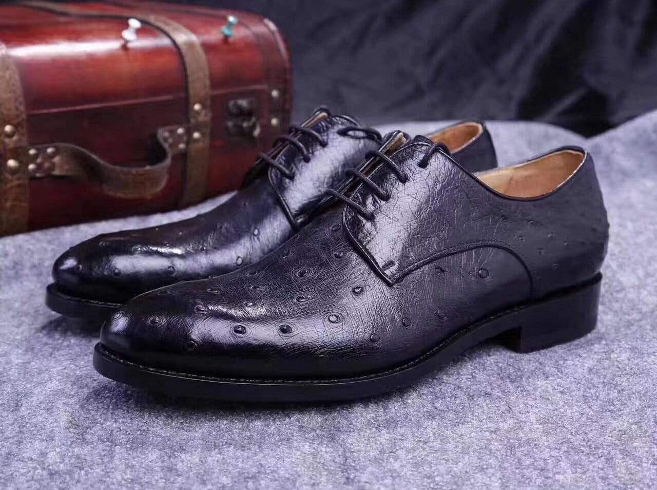 Ostrich Shoes Mens Genuine Ostrich Leather Captoe Derby Shoes