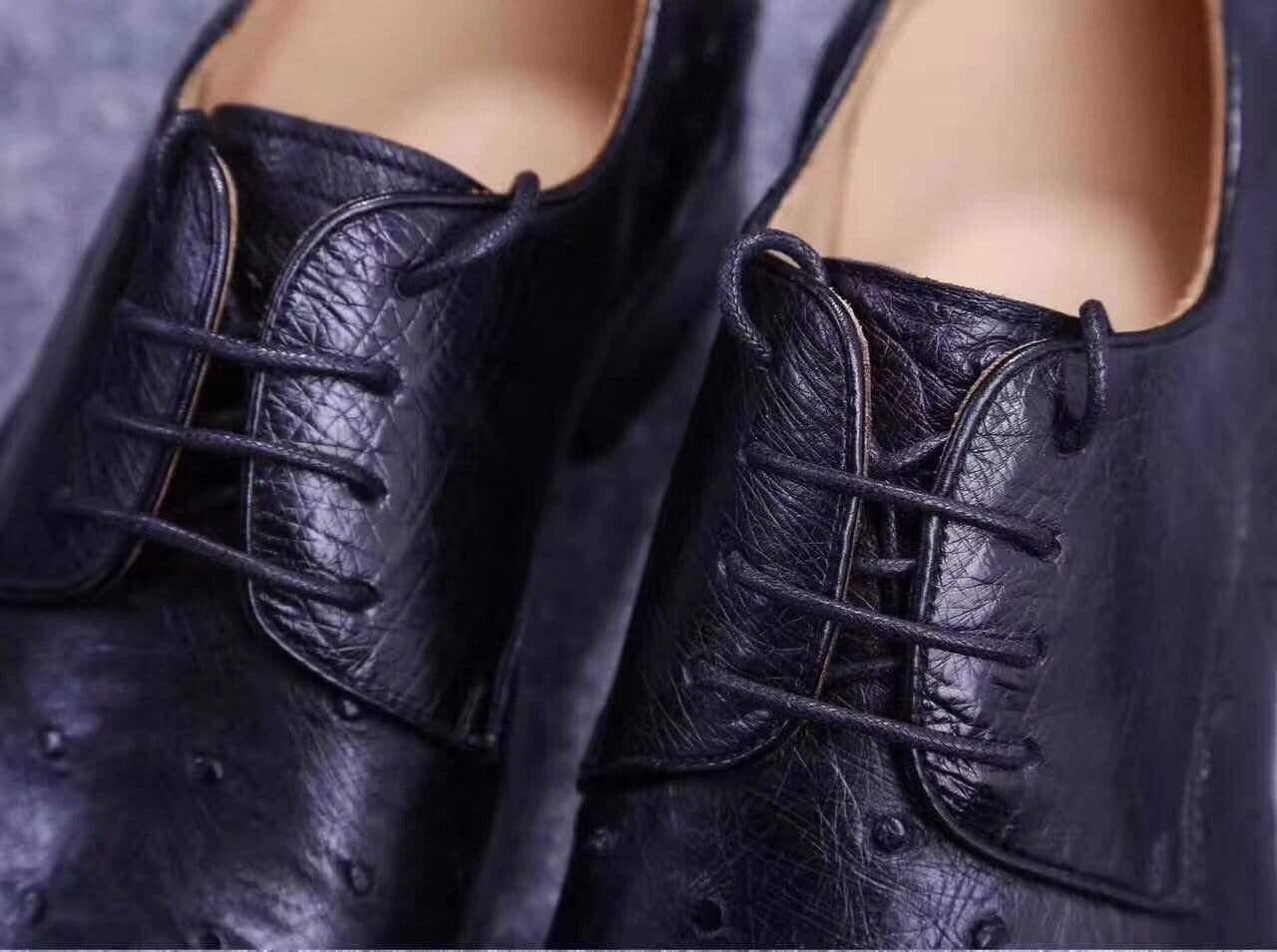Ostrich Shoes Mens Genuine Ostrich Leather Captoe Derby Shoes