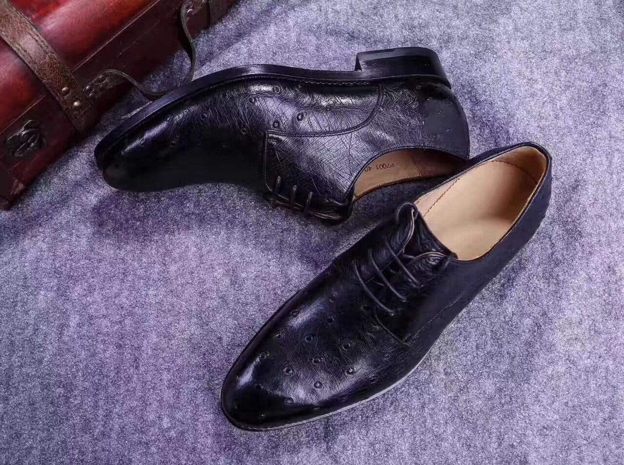 Ostrich Shoes Mens Genuine Ostrich Leather Captoe Derby Shoes