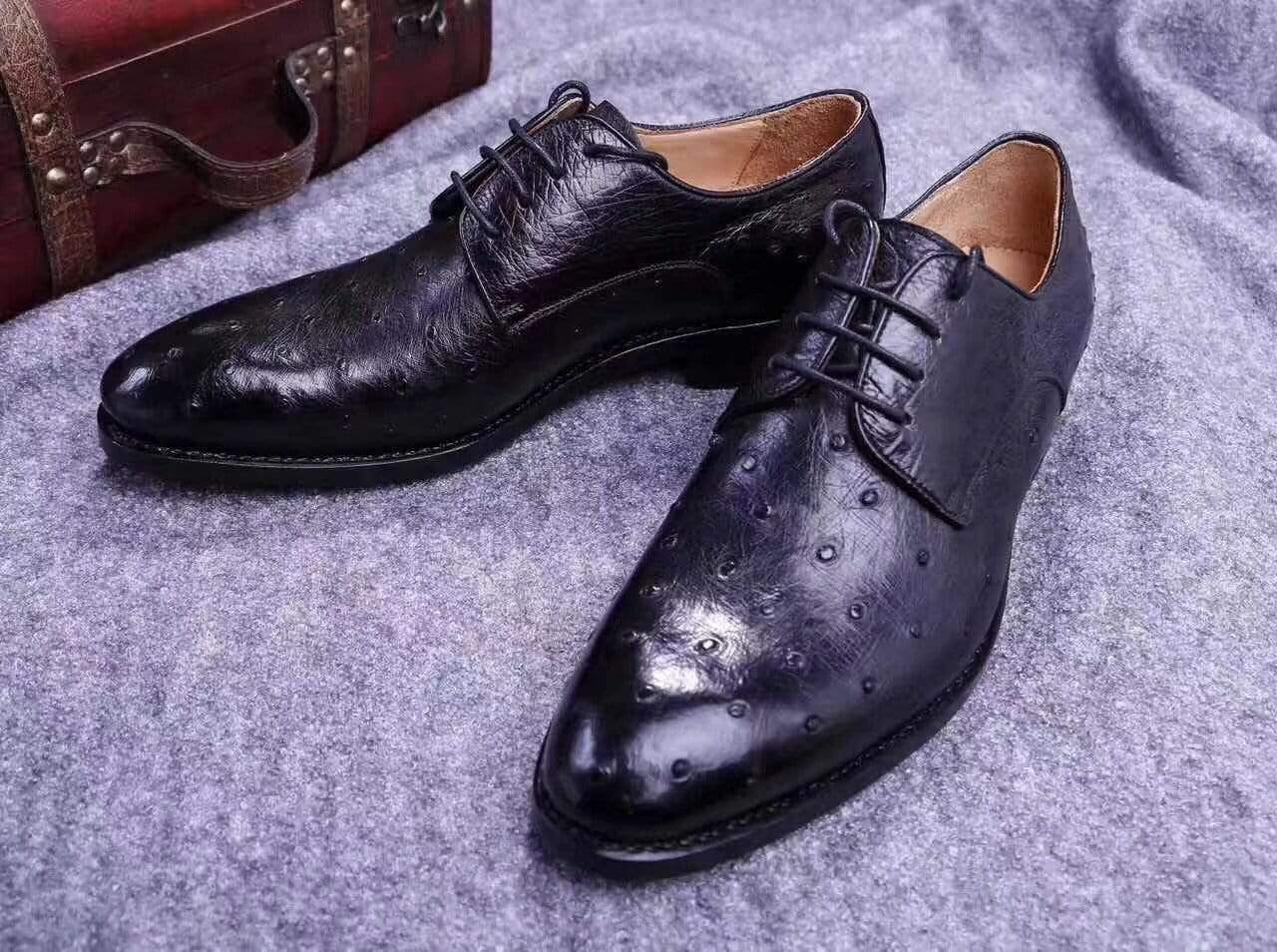 Ostrich Shoes Mens Genuine Ostrich Leather Captoe Derby Shoes