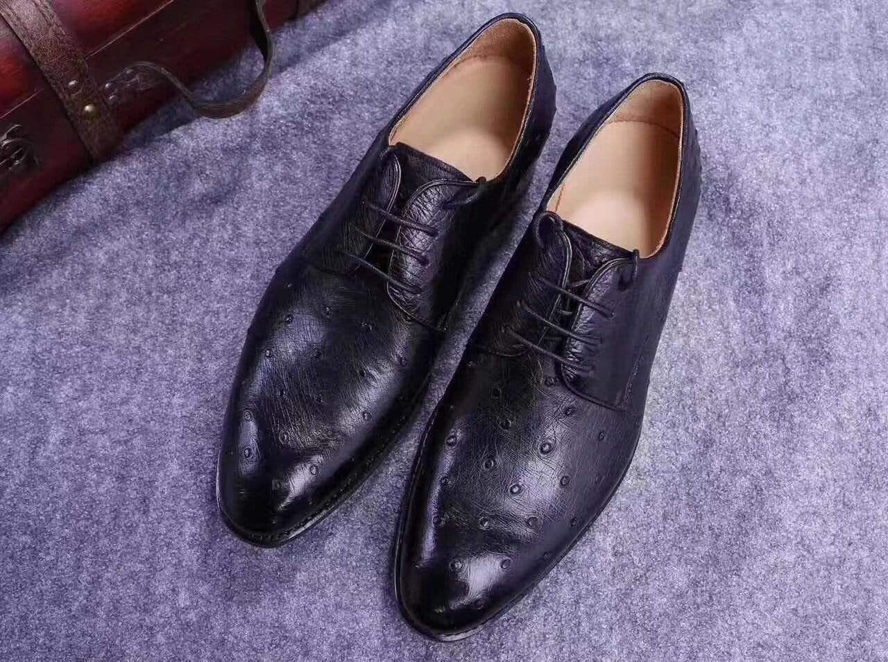 Ostrich Shoes Mens Genuine Ostrich Leather Captoe Derby Shoes