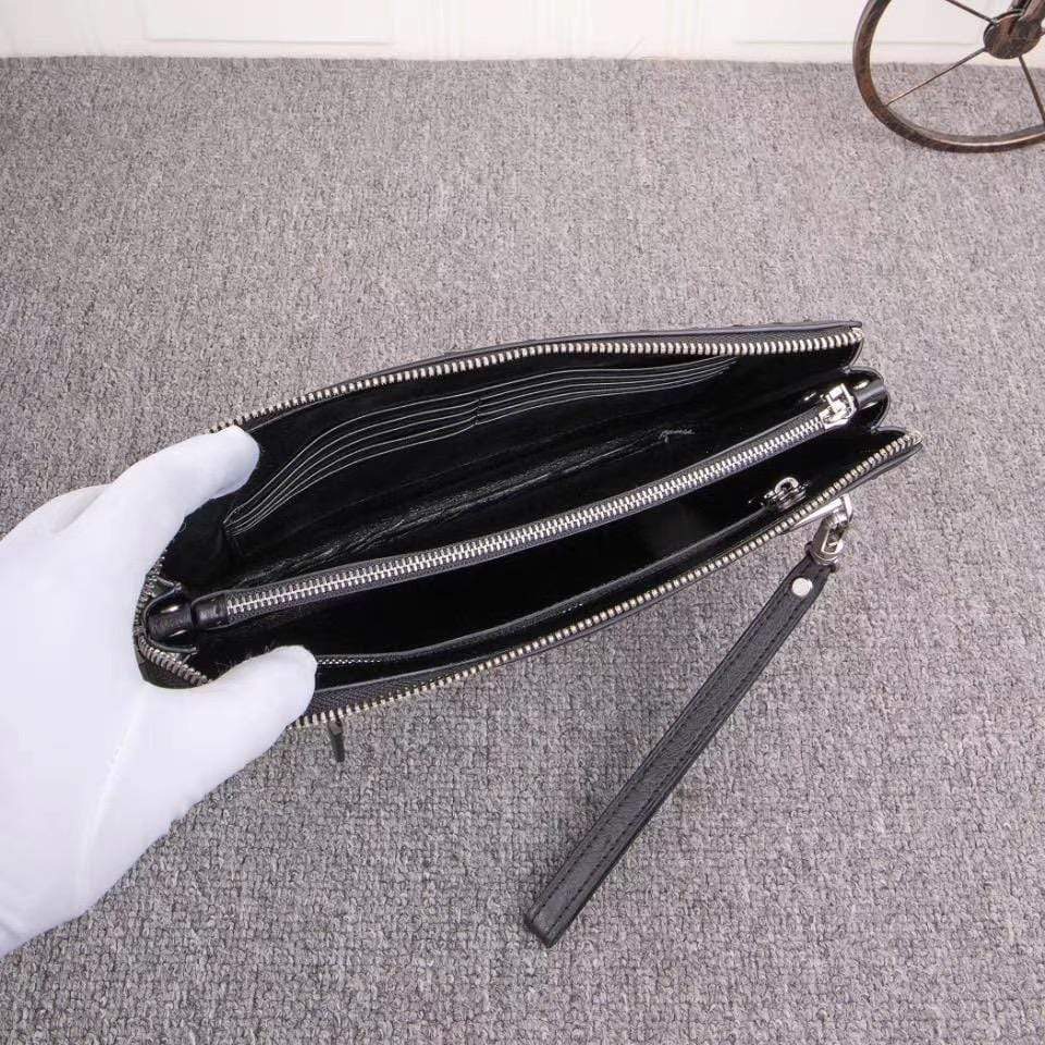 Mens Genuine Ostrich Leather Zipper Clutch Bag Card Wallet With Wrist Handle