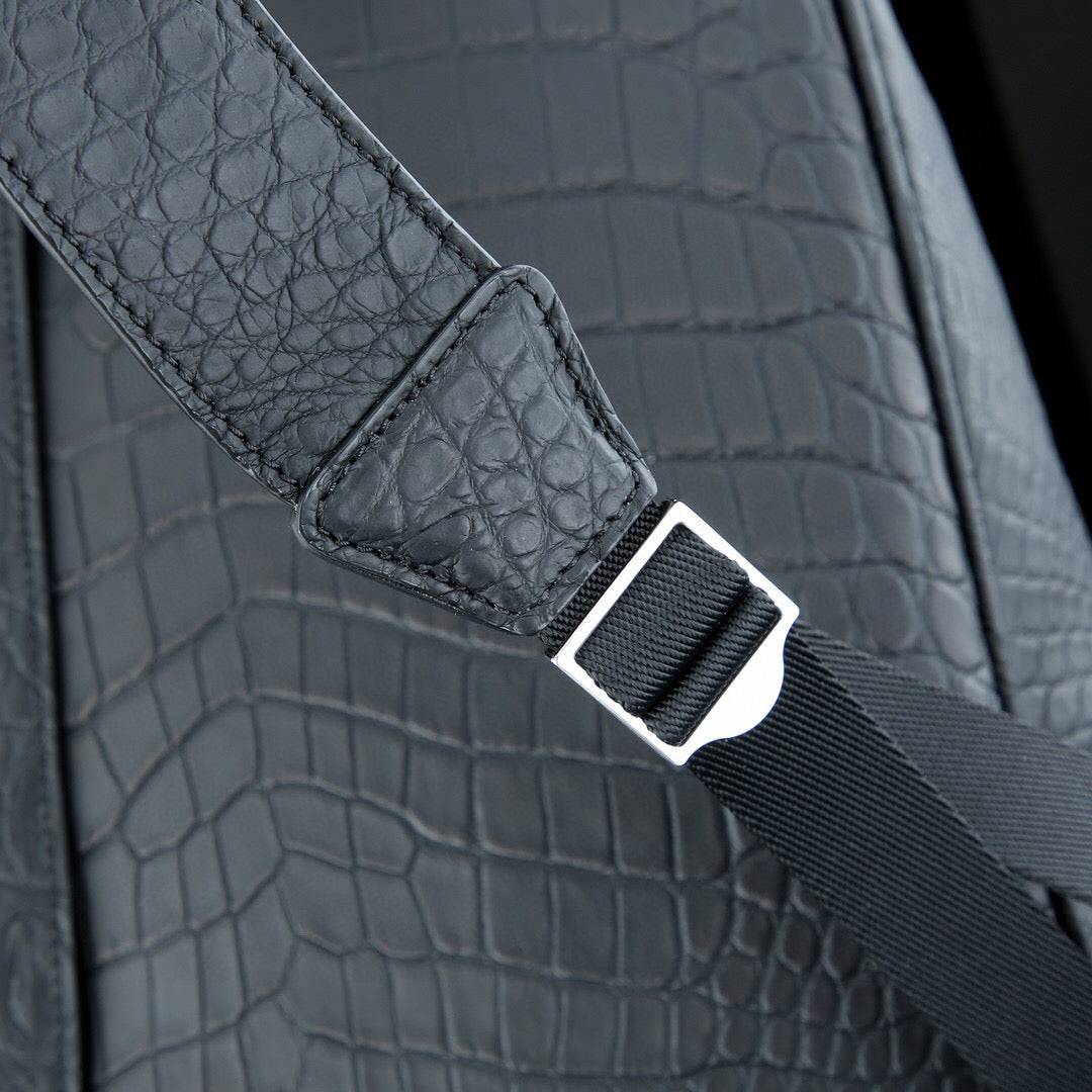 Preorder Large Matt Nile Crocodile Leather Backpack Black