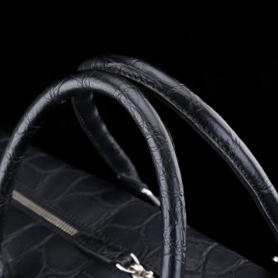 Matt Nile Crocodile Leather Large Travel Duffel Bag Black