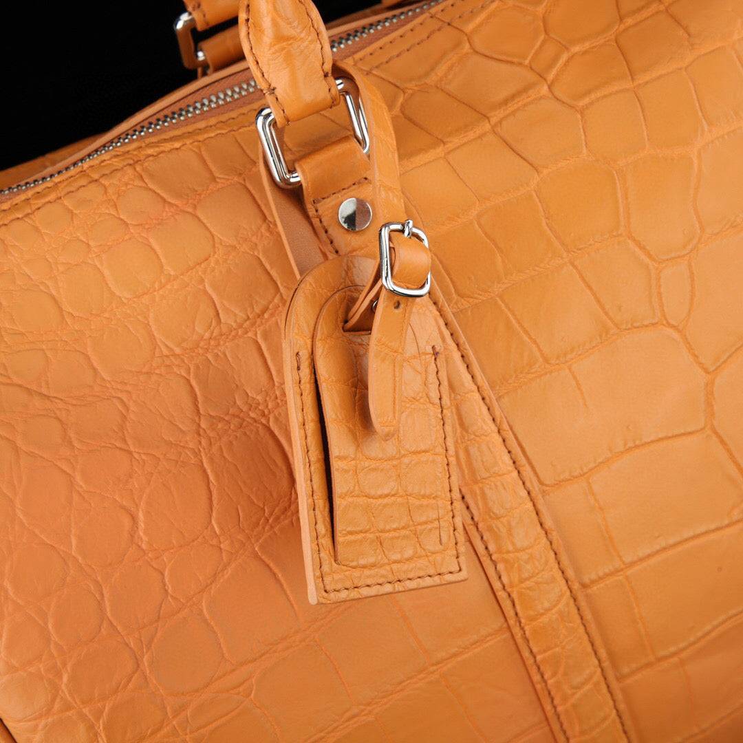 Large Matt Crocodile Leather Travel Duffel Bag