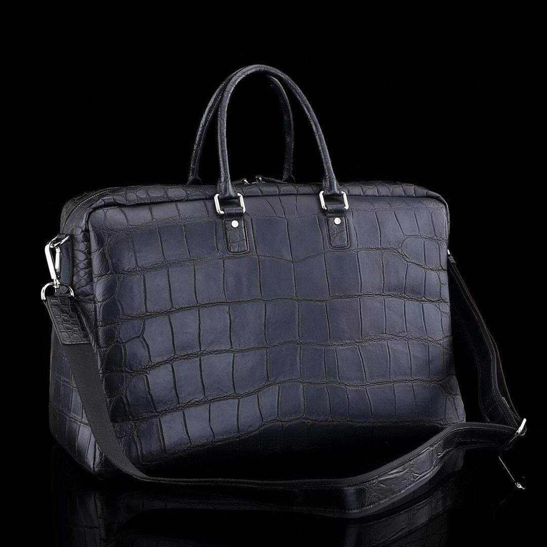 Matt Nile Crocodile Leather Large Travel Duffel Bag Black