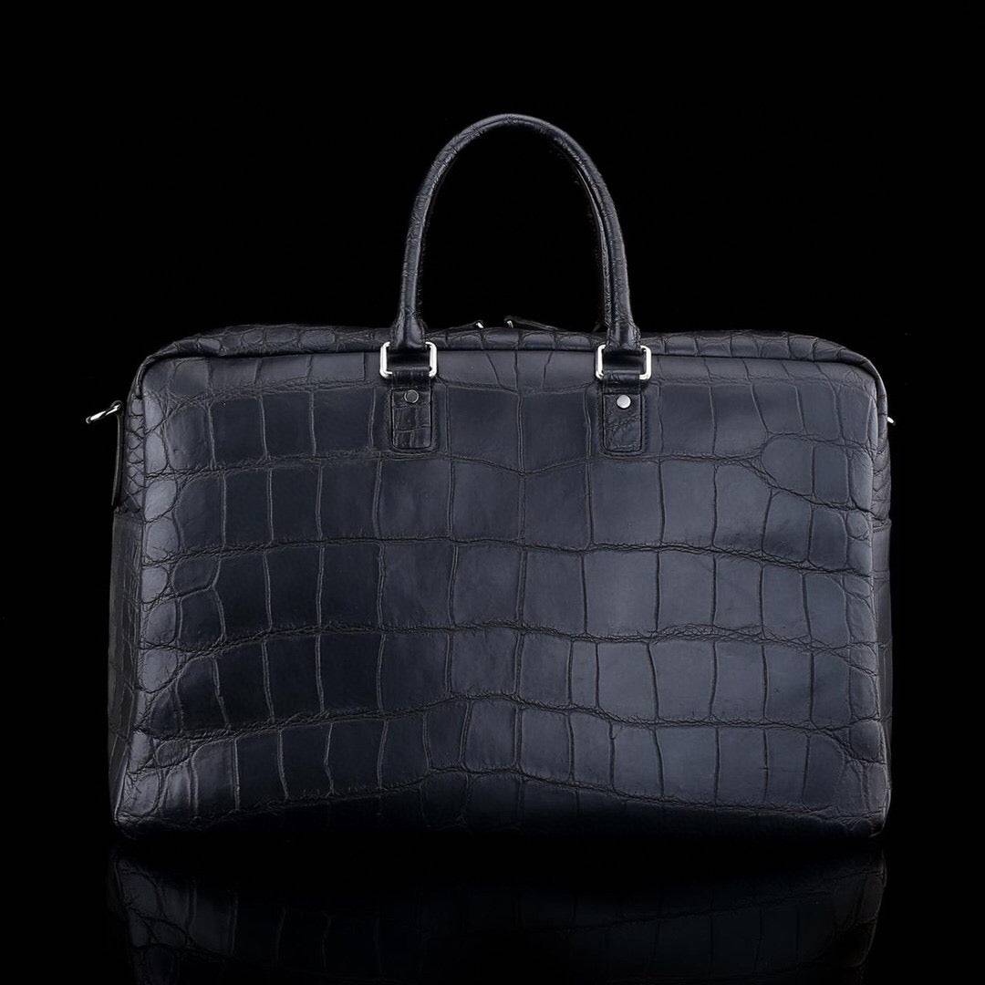 Matt Nile Crocodile Leather Large Travel Duffel Bag Black