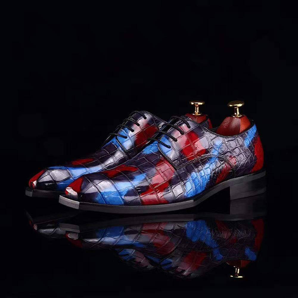 Crocodile Shoes Mens Multi Color Square Toe Lace Up Genuine Crocodile Leather Dress Shoe