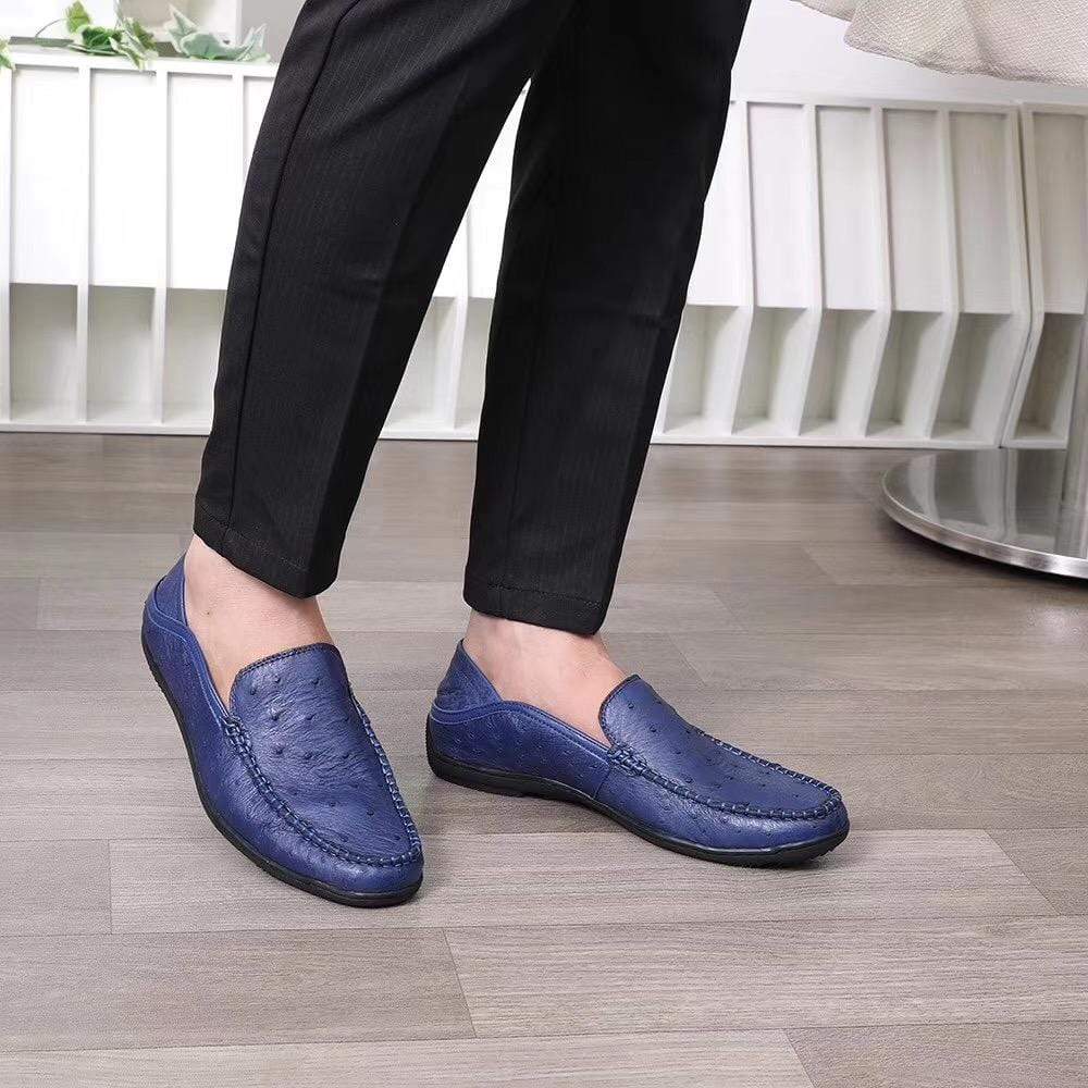 Crocodile Shoes Mens  Slip On Casual Fashion Ostrich Leather Penny Loafer Shoes Dark Blue