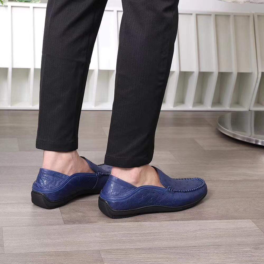 Crocodile Shoes Mens  Slip On Casual Fashion Ostrich Leather Penny Loafer Shoes Dark Blue